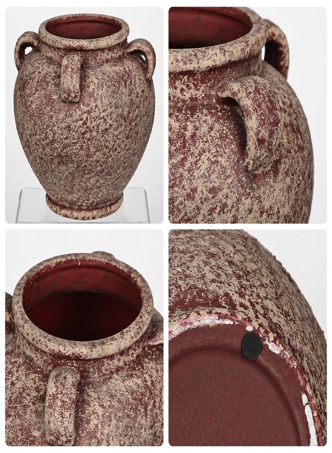 Arborus Rustic Ceramic Vase with Handles - Antique-Style Red Farmhouse Pottery Decorative Urn for Table Centerpiece, Mantel, Shelf, or Entryway Home Décor - Image 3